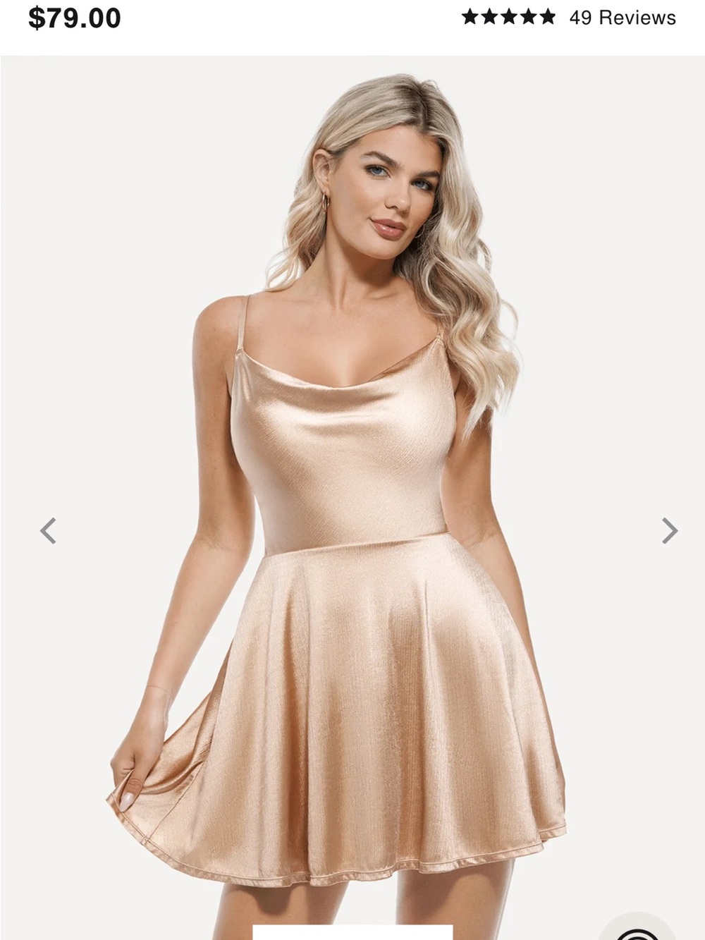 Cowl-Neck Satin Mini Dress in Champagne